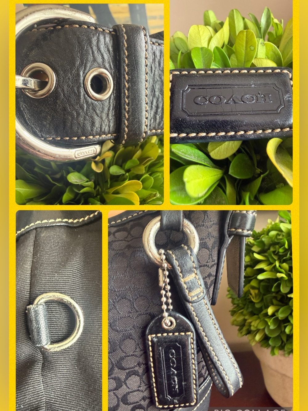 COACH F05N-1460 🖤BLACK🖤 VINTAGE SIGNATURE JACQUARD LEATHER HOBO BAG 🌟EUC🌟 - Picture 9 of 17